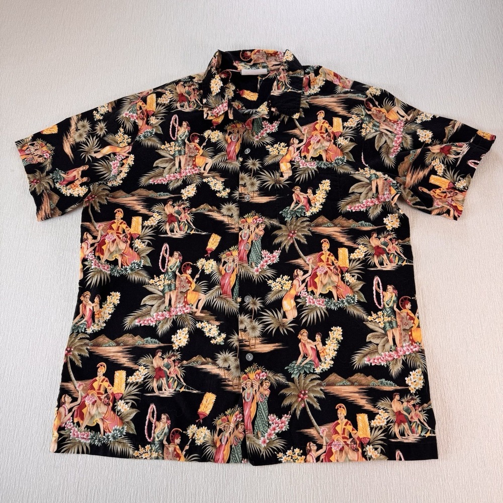 VTG Island Aloha Wear Hawaiian Button Camp Shirt‎ Mens 2X Hula Girl Chief Maids